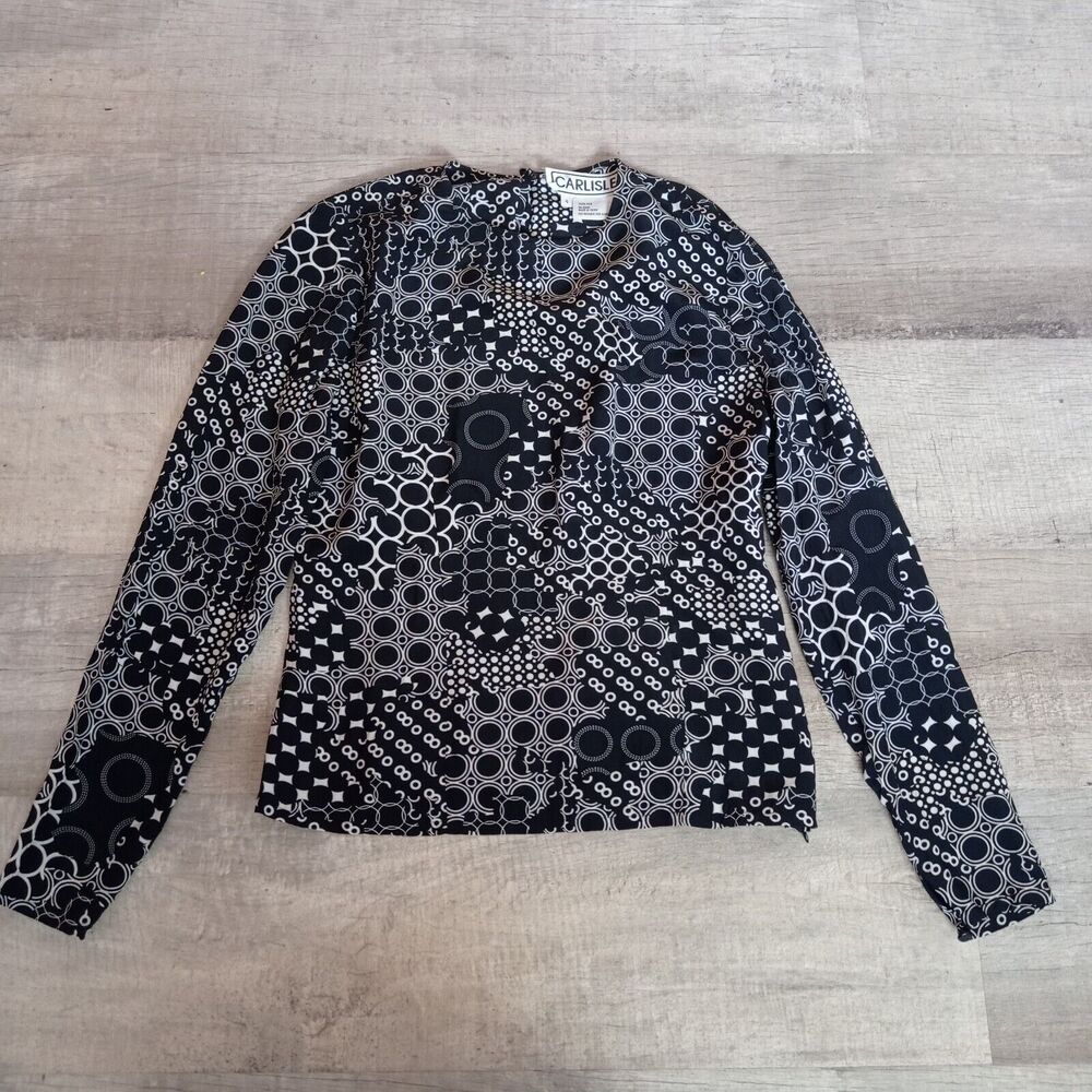 Vintage Carlisle 100% Silk Blouse Women’s Size 4 Geometric Button Up Designer